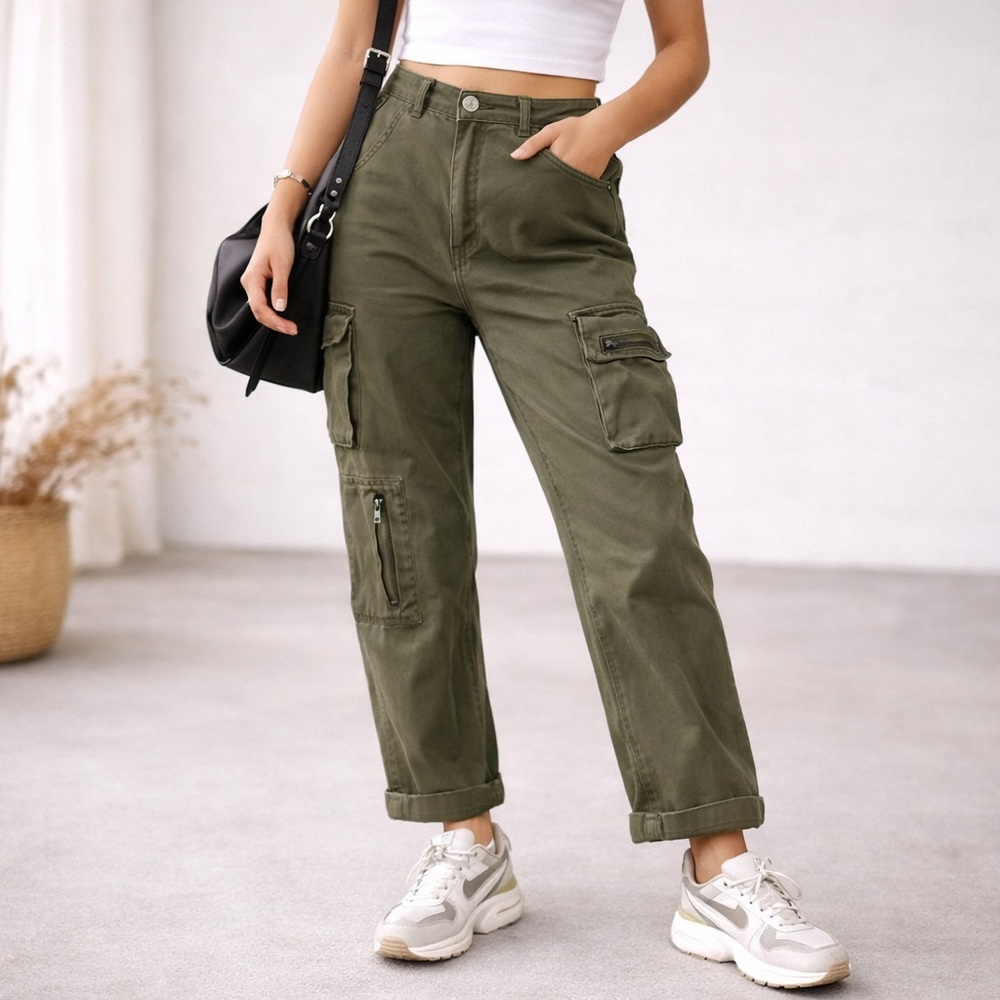 LA Sixty Six Olive Cargo Jeans Sz 5 Juniors High Rise Utility Pants